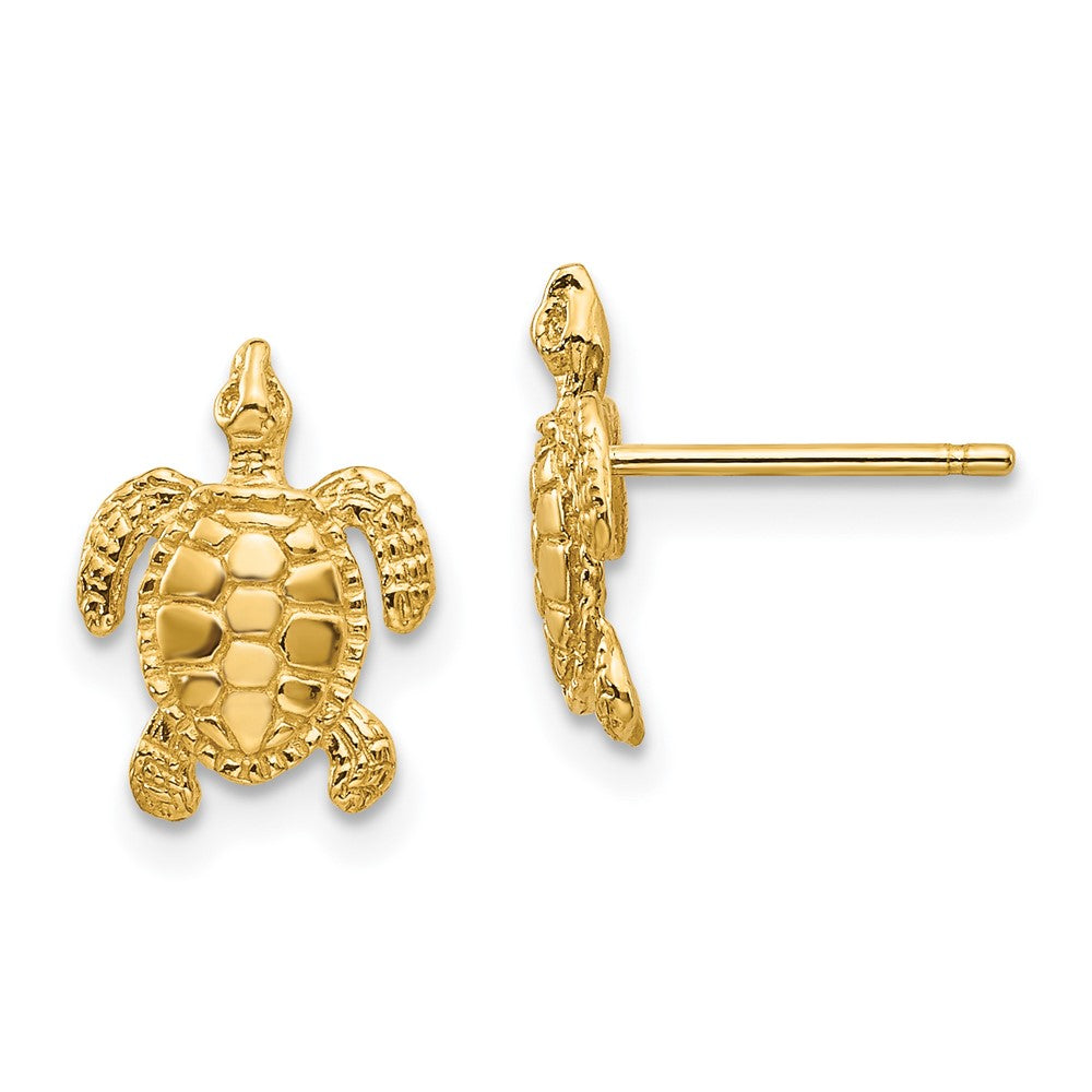 14k Yellow Gold 9 mm Sea Turtle Post Earrings