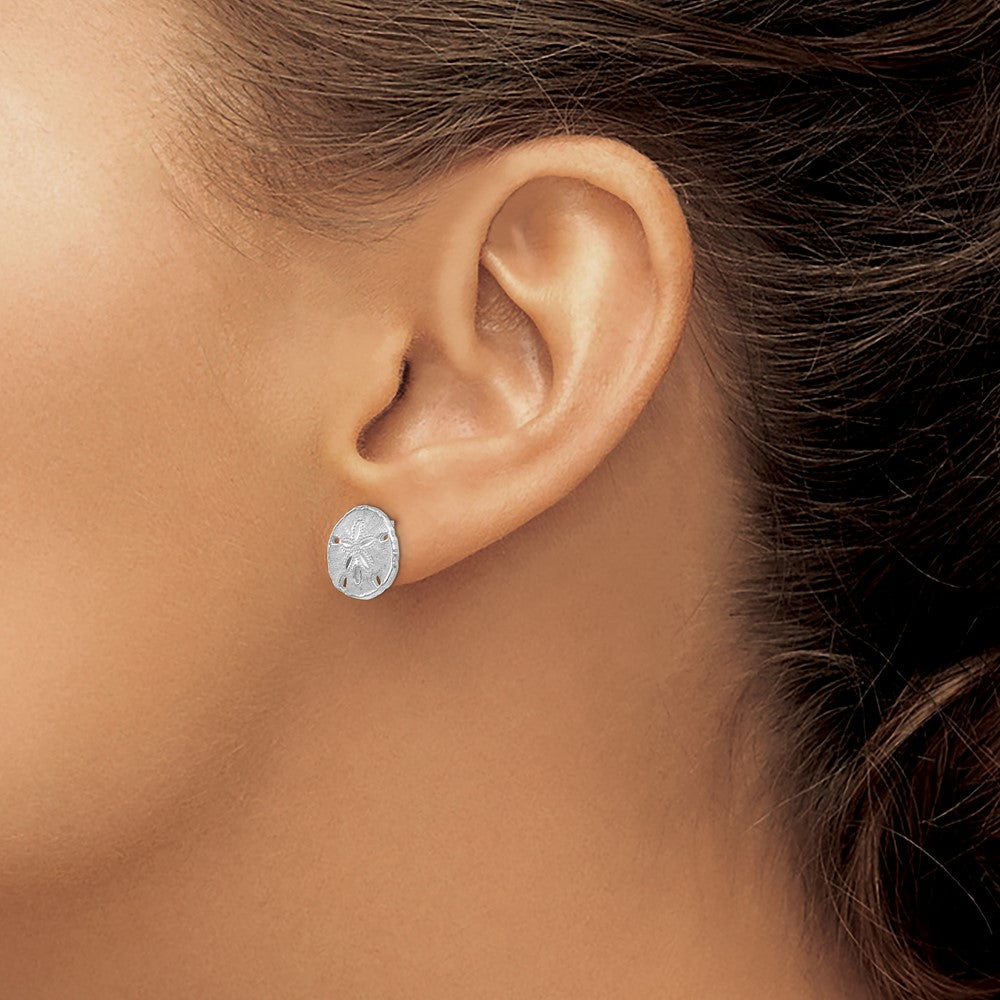 14k White Gold 11.55 mm Sand Dollar Post Earrings (1.54 grams)