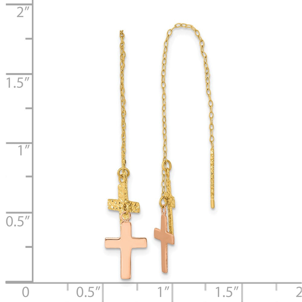 14k Two-tone 7 mm Yellow & Rose D/C Polished Crosses Threader Earrings (0.92 grams)