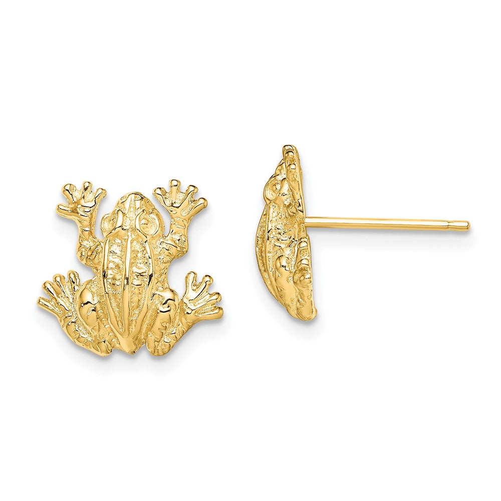 14k Yellow Gold 12.9 mm 2-D Leap Frog Post Earrings (2.93 grams)