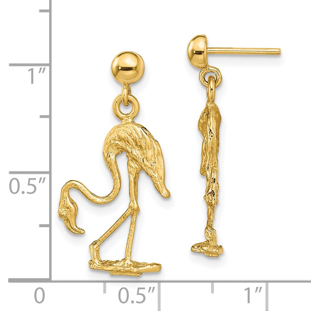 14k Yellow Gold 12.7 mm 3-D Flamingo Dangle Earrings (3.57 grams)