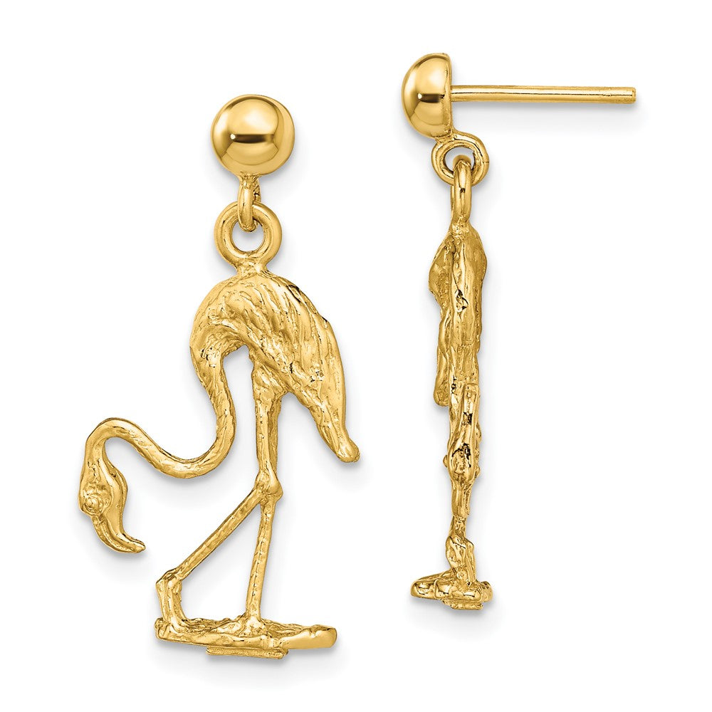 14k Yellow Gold 12.7 mm 3-D Flamingo Dangle Earrings (3.57 grams)