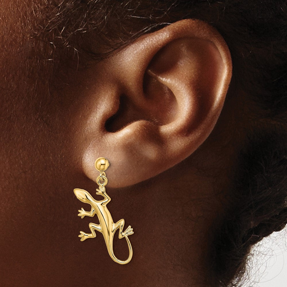 14k Yellow Gold 15 mm Polished Gecko Dangle Earrings (3.3 grams)