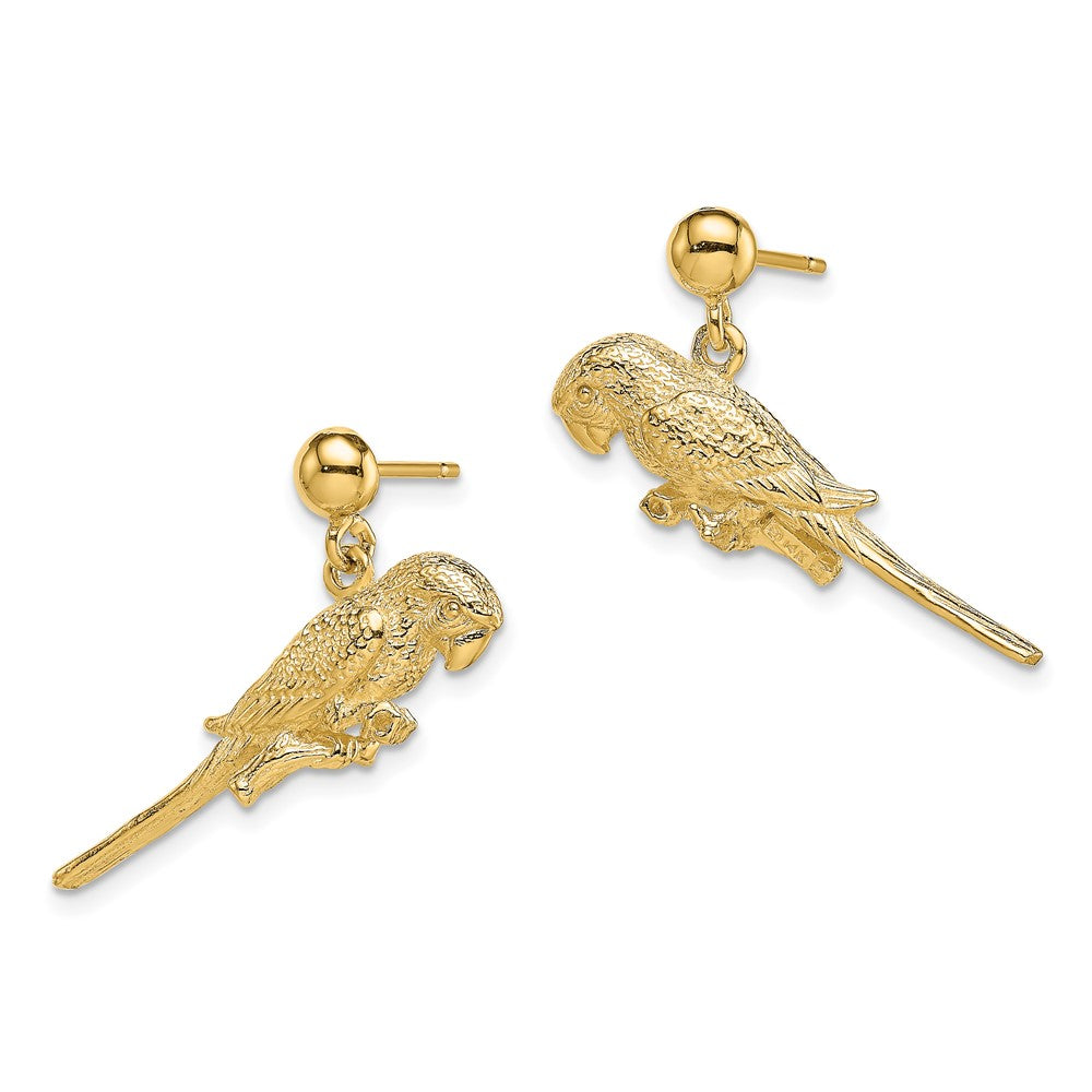 14k Yellow Gold 24.45 mm 3-D Parrot Dangle Earrings (5.02 grams)
