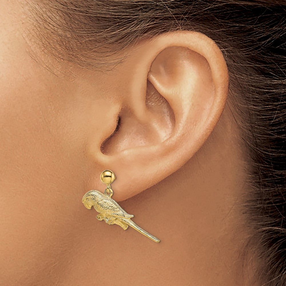 14k Yellow Gold 24.45 mm 3-D Parrot Dangle Earrings (5.02 grams)