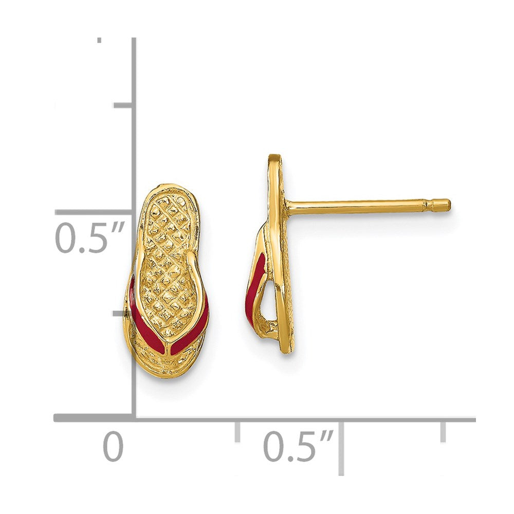 14k Yellow Gold 5 mm 3D W/ Fuschia Enamel Single Flip-Flop Post Earrings (1.17 grams)