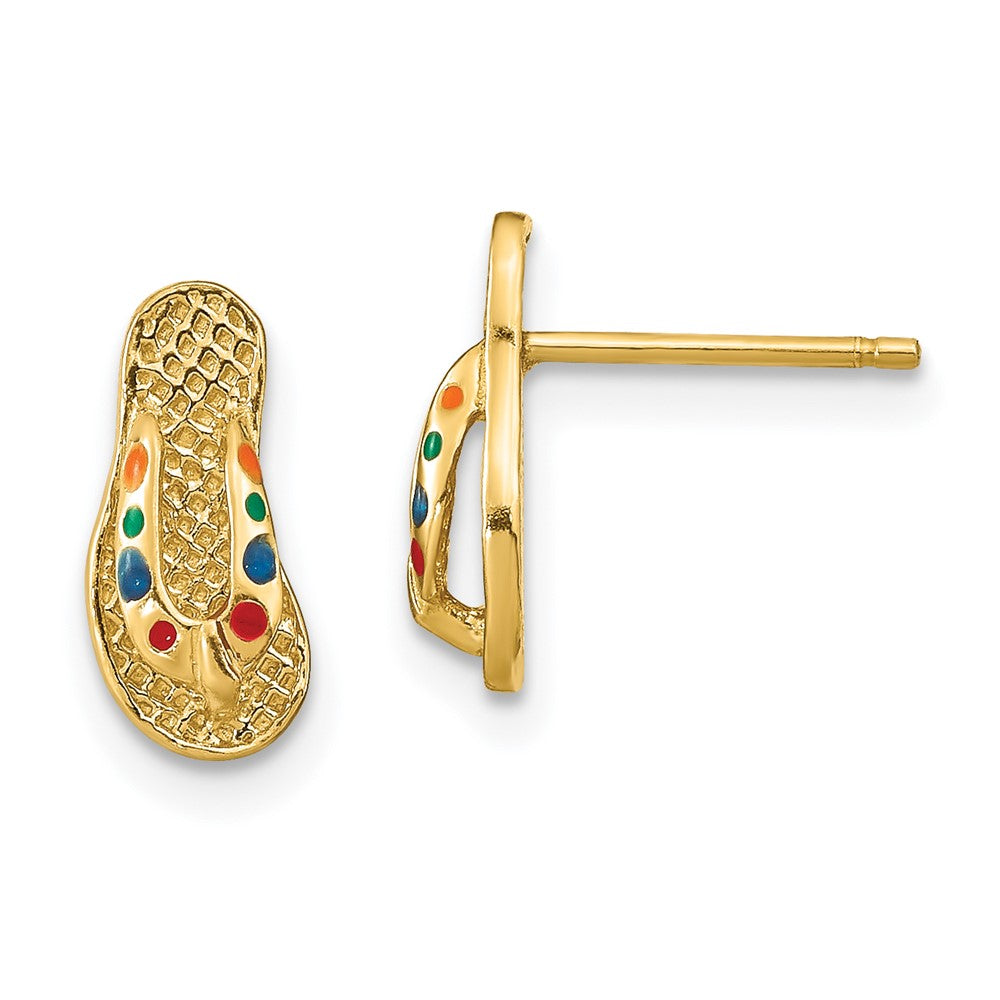 14k Yellow Gold 5 mm 3D W/ Multi-Color Enamel Flip-Flop Earrings (1.58 grams)