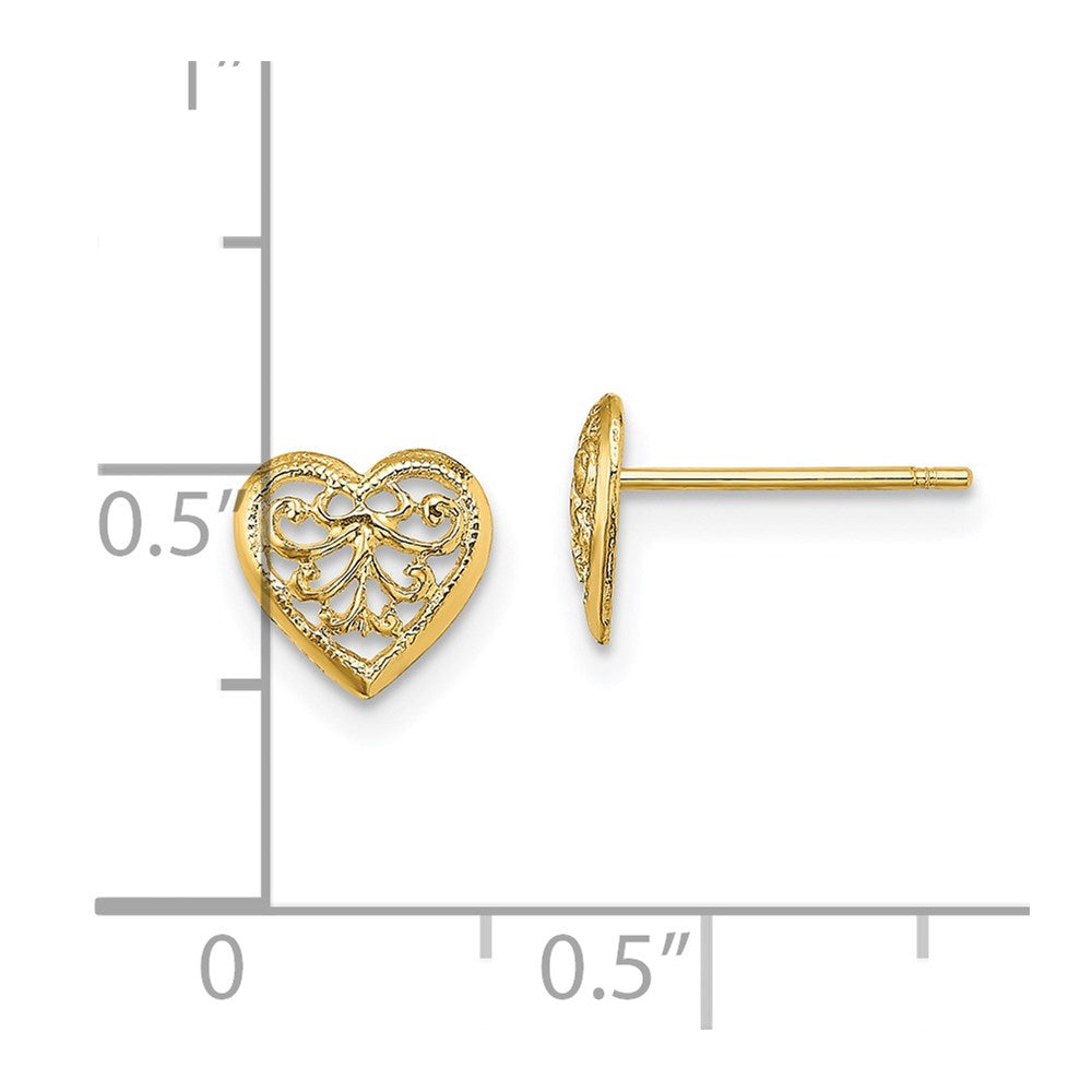 14k Yellow Gold 7.55 mm Filigree Heart Post Earrings (0.64 grams)