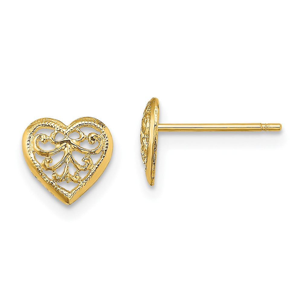 14k Yellow Gold 7.55 mm Filigree Heart Post Earrings (0.64 grams)