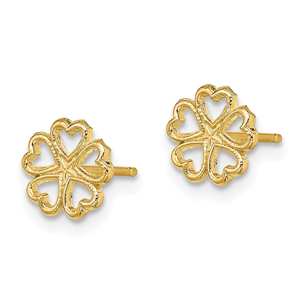 14k Yellow Gold 7.5 mm Five Hearts Circle Post Earrings (0.73 grams)