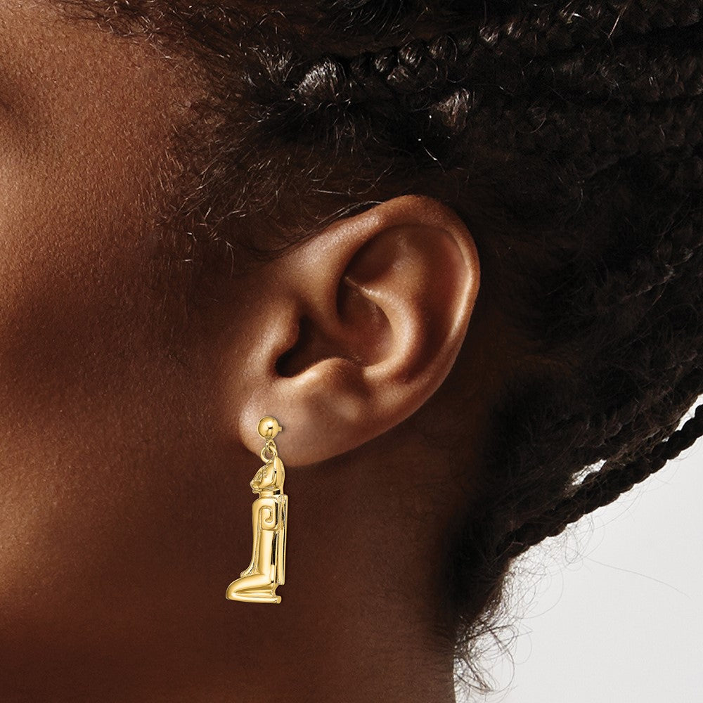 14k Yellow Gold 10.2 mm 2-D MARCO ISLAND Cat Dangle Earrings (4.44 grams)