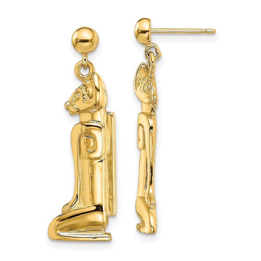 14k Yellow Gold 10.2 mm 2-D MARCO ISLAND Cat Dangle Earrings (4.44 grams)