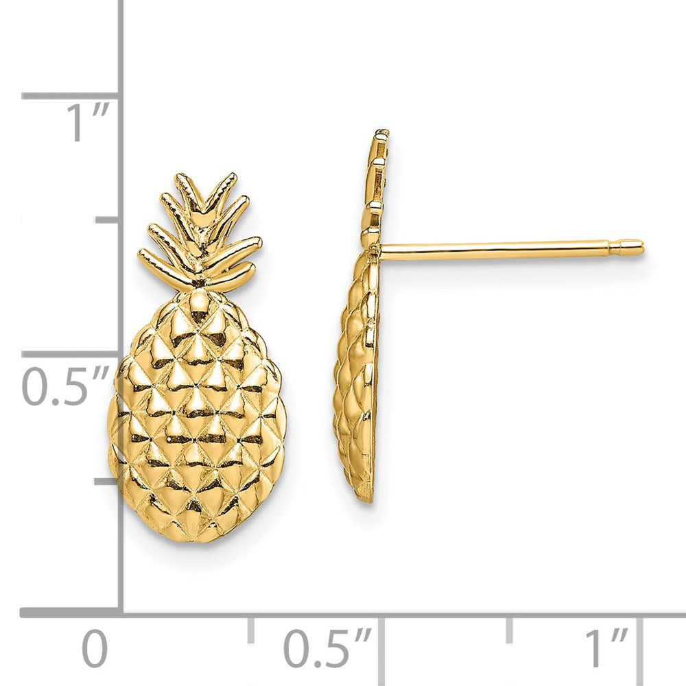 14k Yellow Gold 7.75 mm Textured Pineapple Post Earrings (1.38 grams)