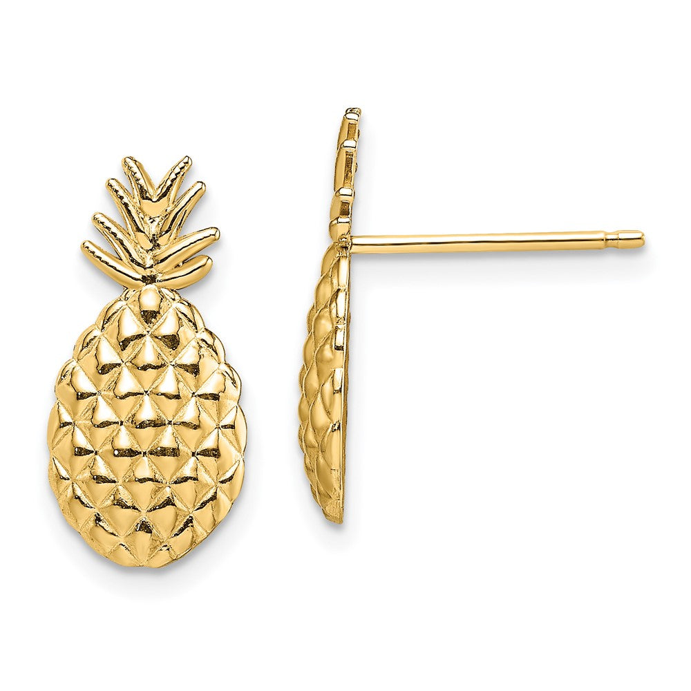 14k Yellow Gold 7.75 mm Textured Pineapple Post Earrings (1.38 grams)