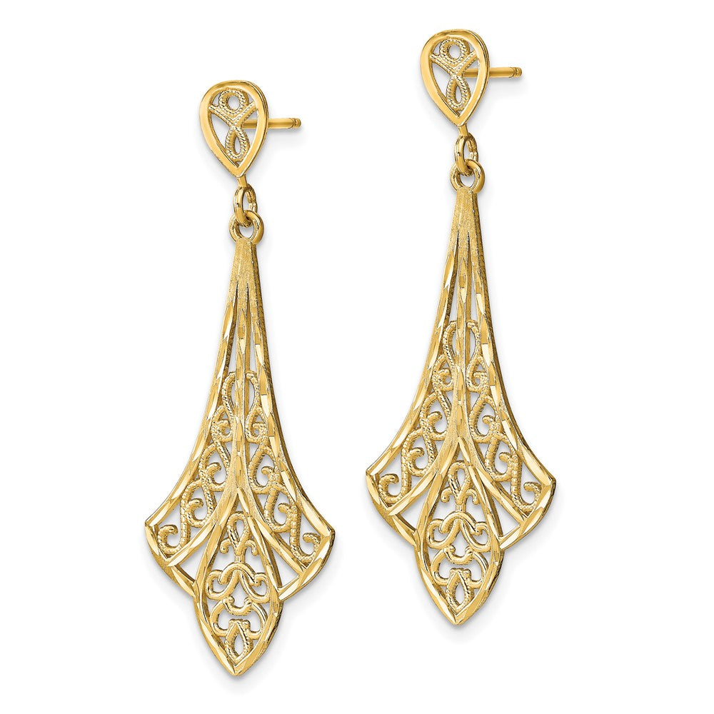 14k Yellow Gold 42.3 mm D/C Filigree Dangle Post Earrings (2.87 grams)