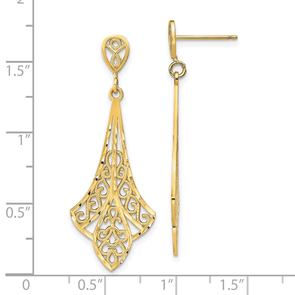 14k Yellow Gold 42.3 mm D/C Filigree Dangle Post Earrings (2.87 grams)