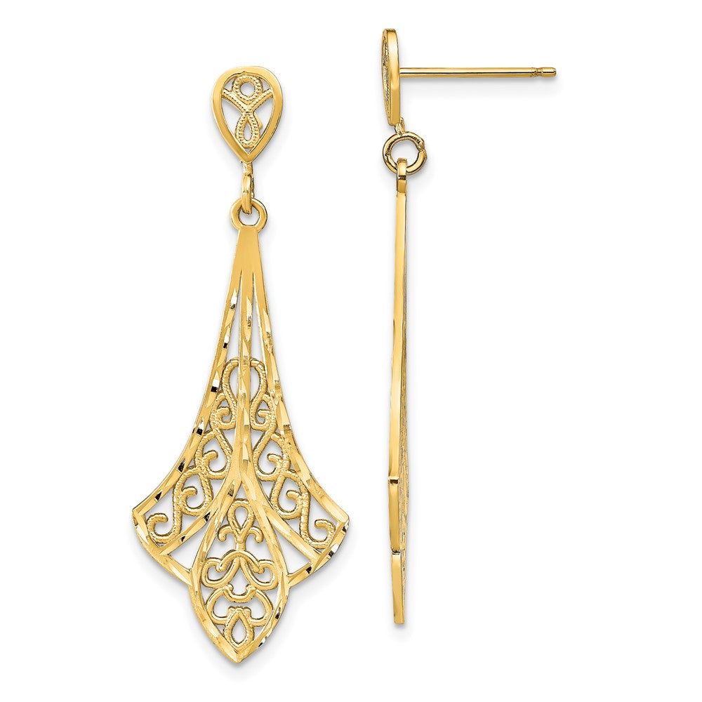 14k Yellow Gold 42.3 mm D/C Filigree Dangle Post Earrings (2.87 grams)