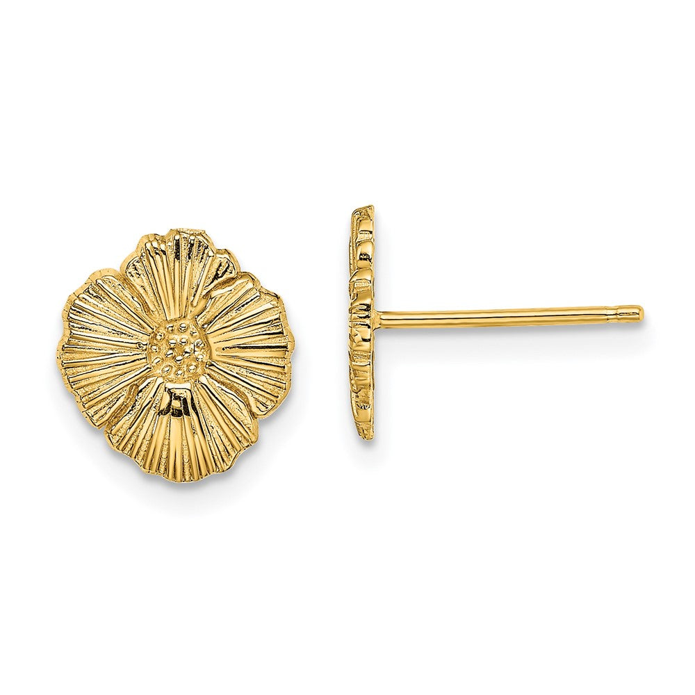 14k Yellow Gold 9.2 mm Flower Post Earrings (1.33 grams)