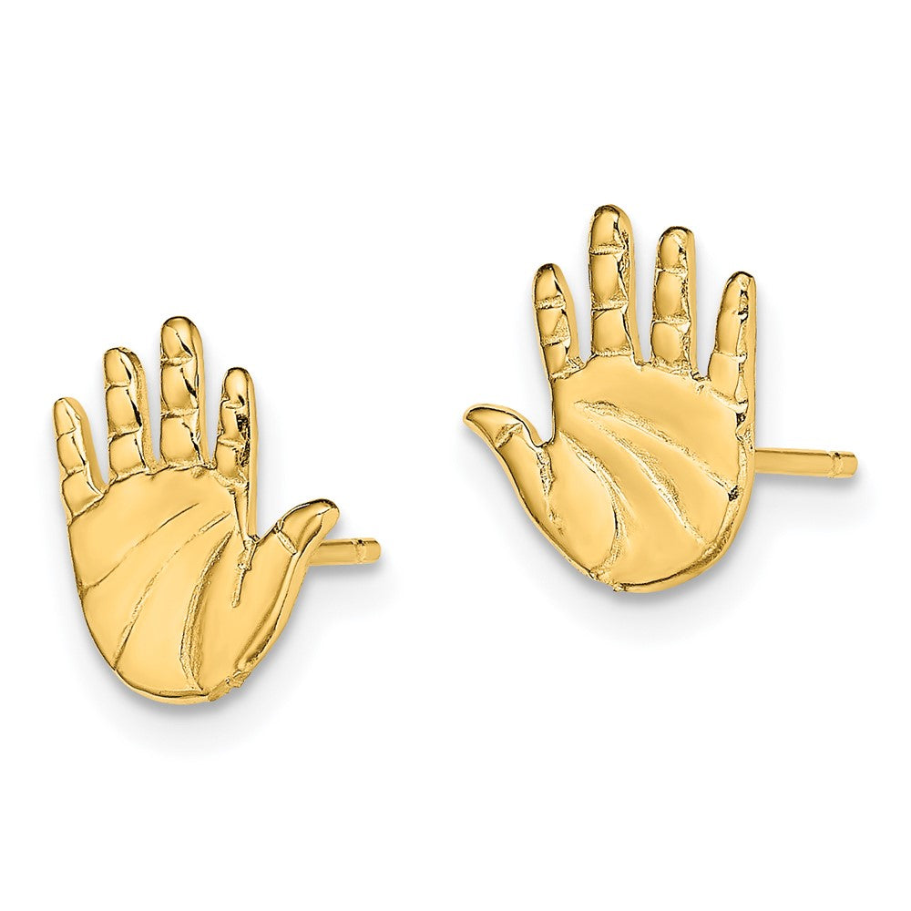 14k Yellow Gold 8.8 mm Single Hand Print Post Earrings (1.11 grams)