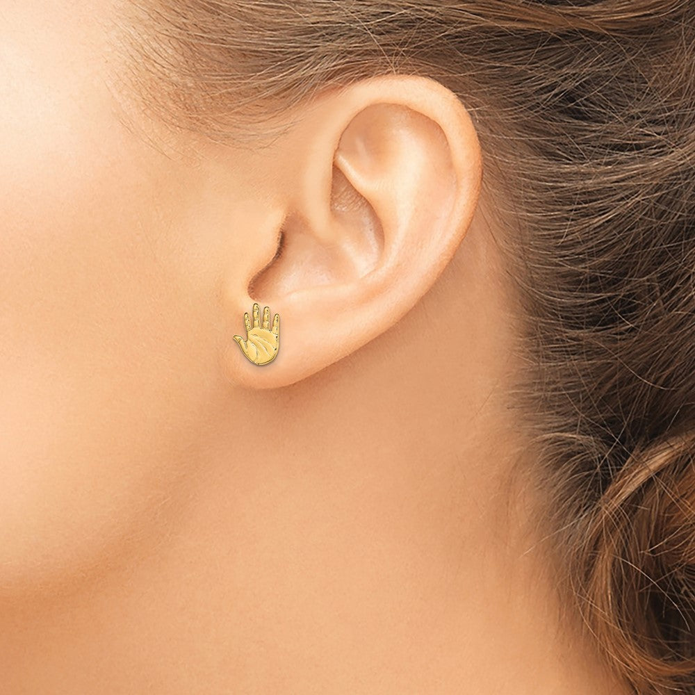 14k Yellow Gold 8.8 mm Single Hand Print Post Earrings (1.11 grams)