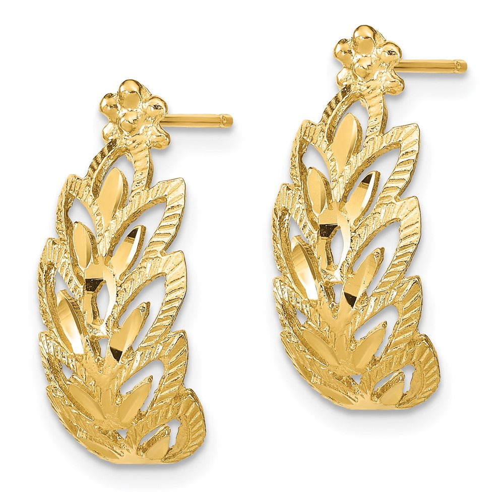 14k Yellow Gold 9.5 mm D/C Leaf Pattern Post Earrings (1.76 grams)