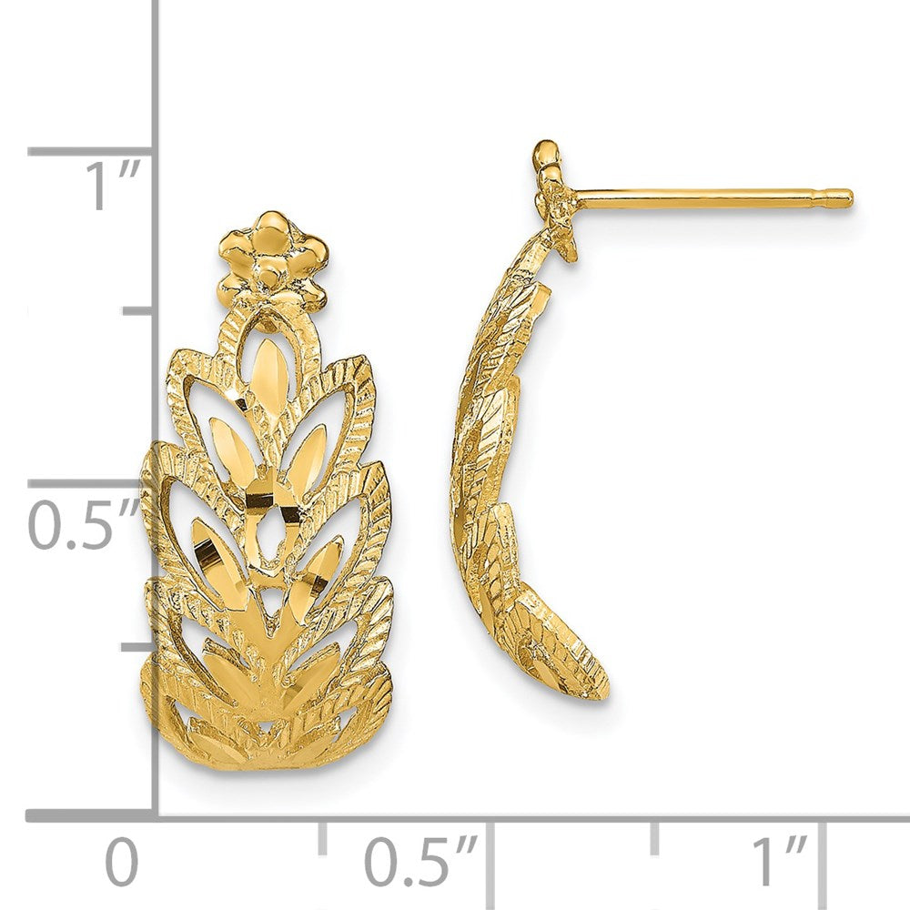 14k Yellow Gold 9.5 mm D/C Leaf Pattern Post Earrings (1.76 grams)