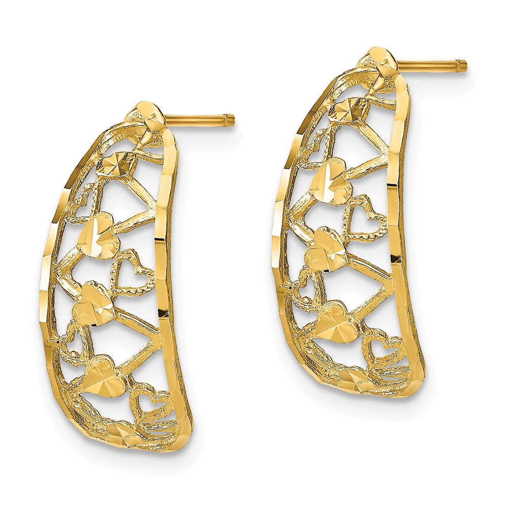 14k Yellow Gold 9 mm D/C Heart Accent Lattice Post Earrings