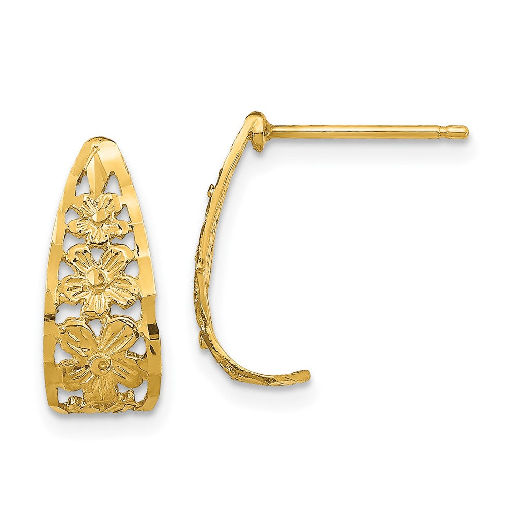 14k Yellow Gold 6 mm D/C Flower J-Hoop Post Earrings
