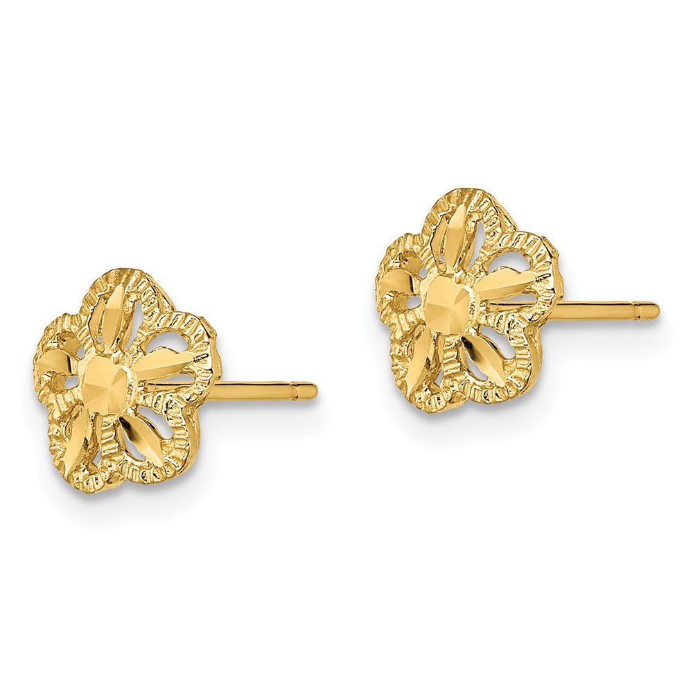 14k Yellow Gold 8.1 mm Diamond-cut Flower Post Earrings