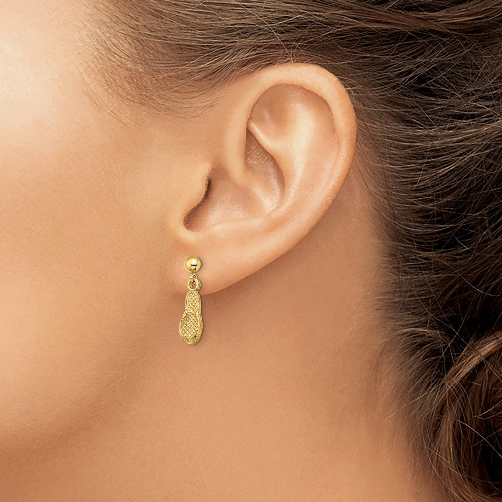 14k Yellow Gold 5 mm Flip Flop Post Dangle Earrings