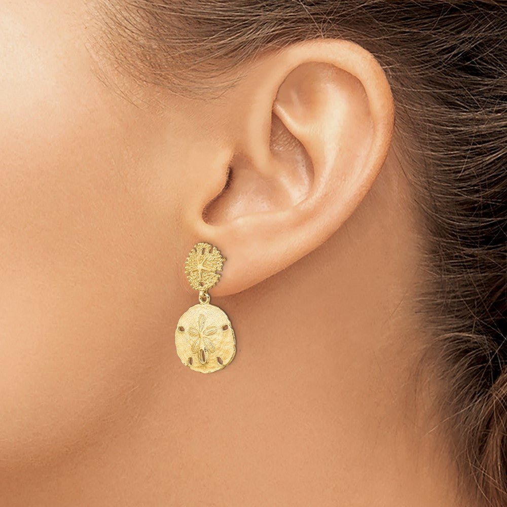 14k Yellow Gold 16.3 mm Double Sand Dollar Dangle Earrings (4.71 grams)