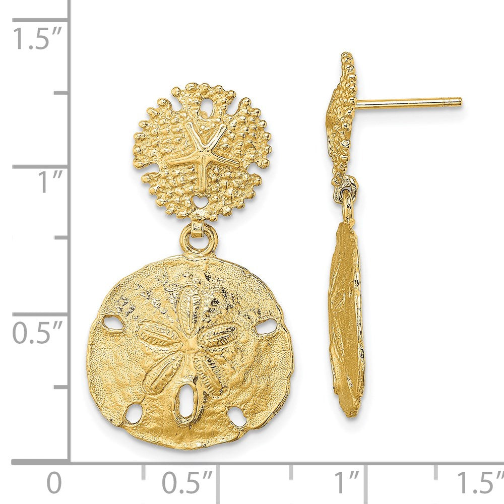 14k Yellow Gold 16.3 mm Double Sand Dollar Dangle Earrings (4.71 grams)