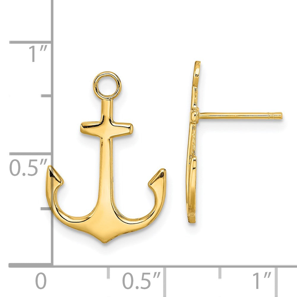 14k Yellow Gold 13 mm Polished 2-D Anchor Post Earrings (1.5 grams)