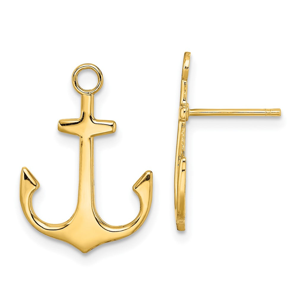 14k Yellow Gold 13 mm Polished 2-D Anchor Post Earrings (1.5 grams)