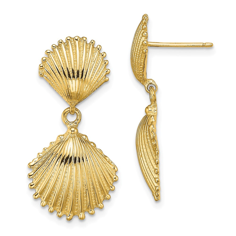 14k Yellow Gold 14.6 mm Polished Scallop Shell Dangle Earrings (4.35 grams)