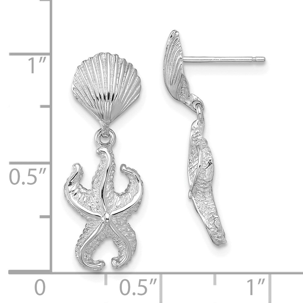 14k White Gold 9.1 mm  Shell/Starfish Dangle Earrings (2.75 grams)