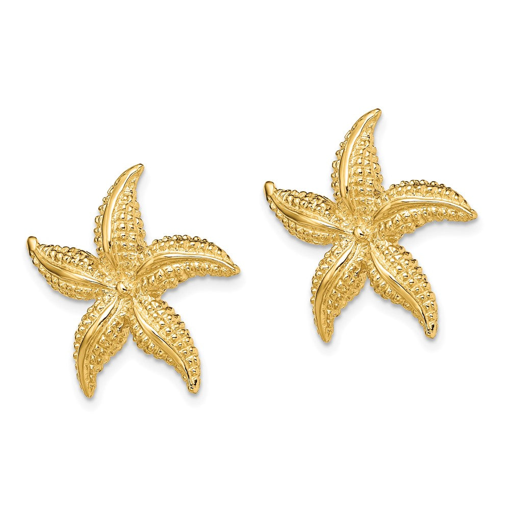 14k Yellow Gold 19.25 mm 2-D Polished and Textured Starfish Post Earrings (5.29 grams)