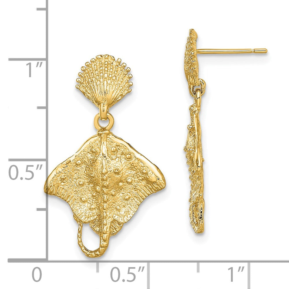 14k Yellow Gold 15.5 mm Shell and Stingray Post Dangle Earrings (2.82 grams)