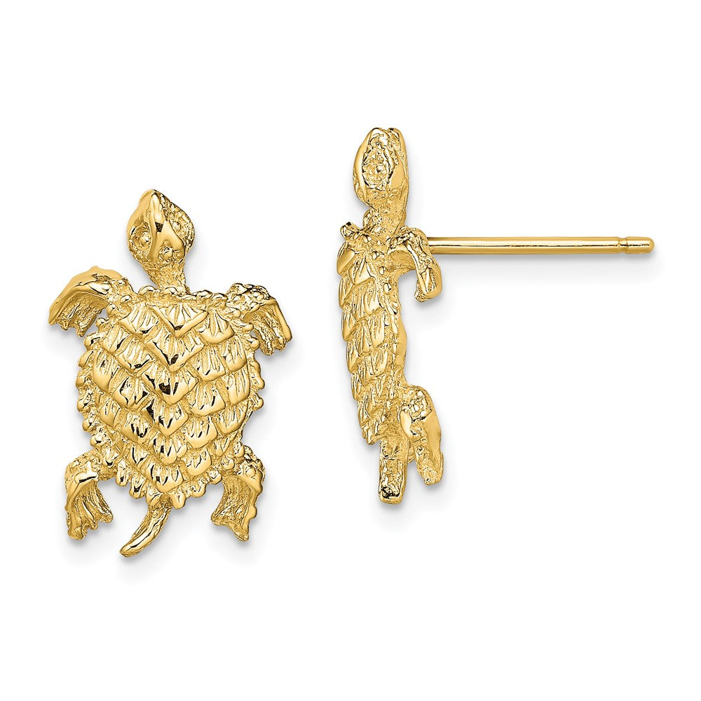 14k Yellow Gold 10.6 mm Land Turtle Textured Post Earrings (2.34 grams)