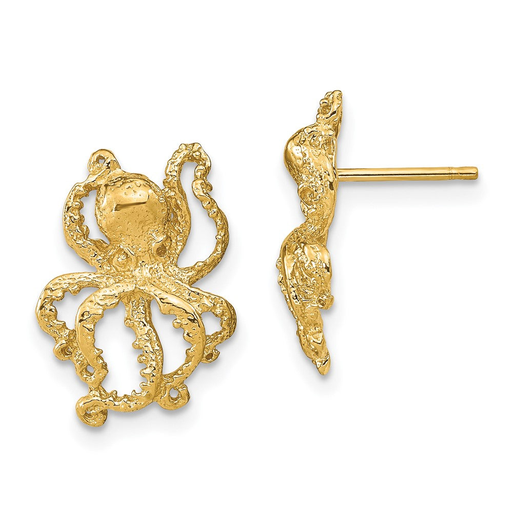 14k Yellow Gold 11.2 mm 2-D Polished Octopus Post Earrings (2.08 grams)