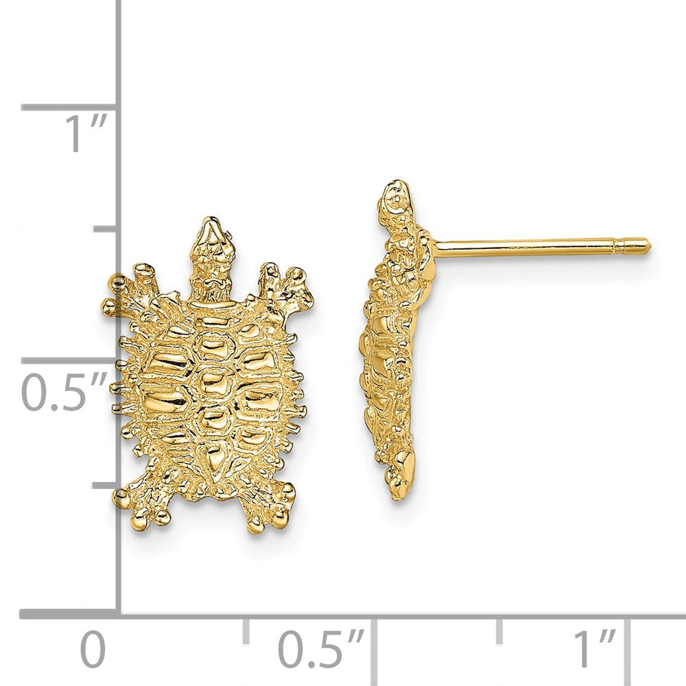 14k Yellow Gold 9.35 mm Land Turtle Post Earrings (1.81 grams)