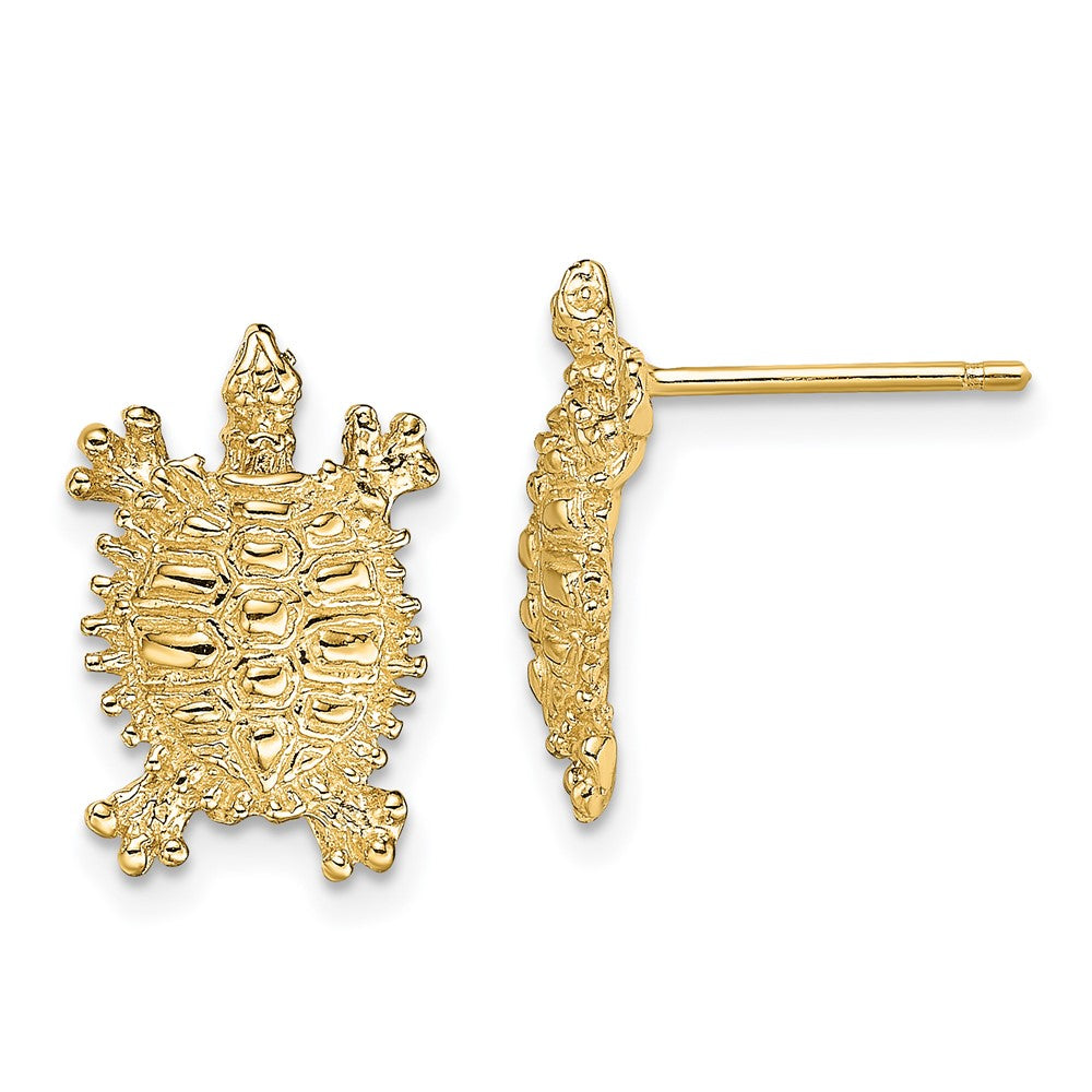 14k Yellow Gold 9.35 mm Land Turtle Post Earrings (1.81 grams)