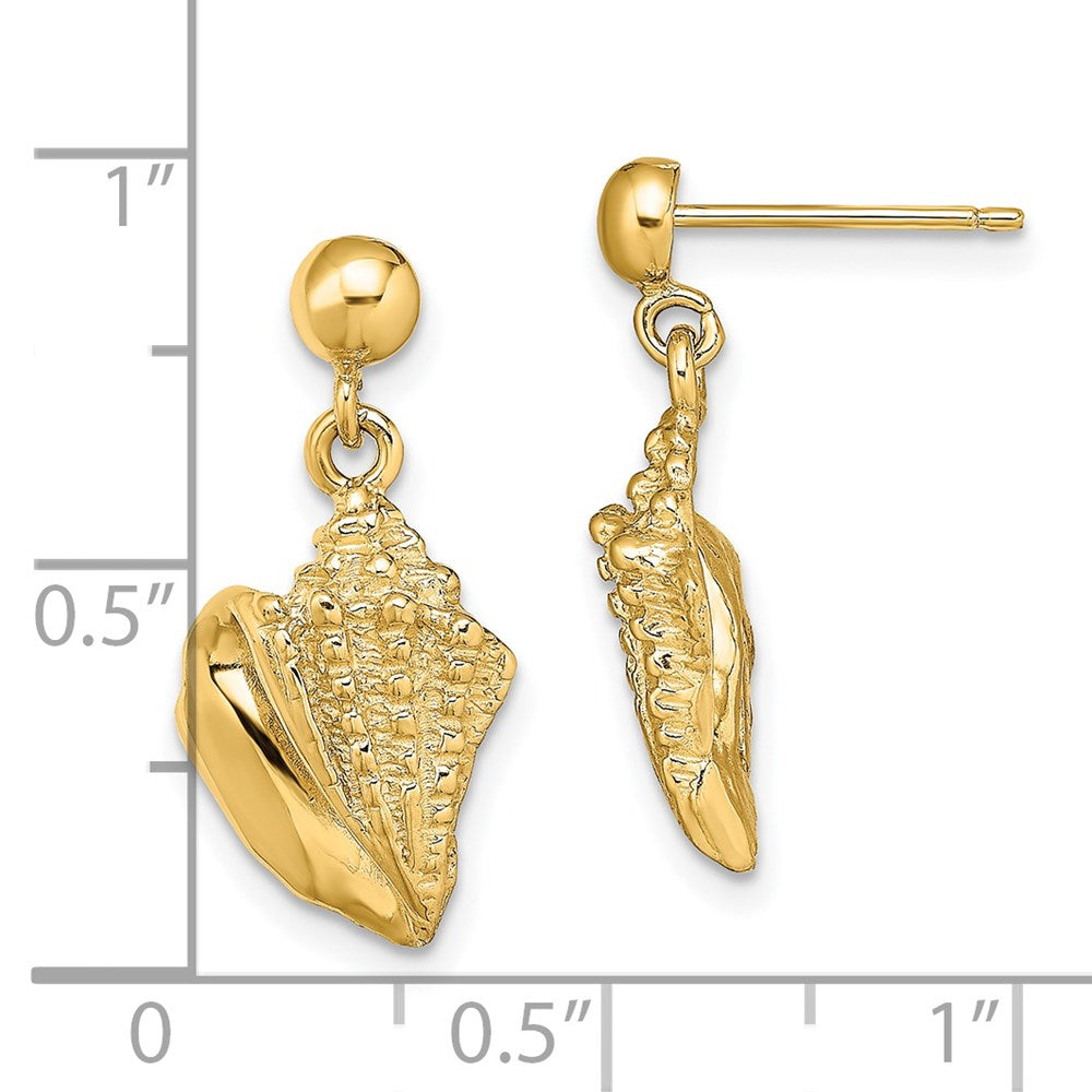 14k Yellow Gold 10.9 mm Conch Shell Dangle Earrings (3.4 grams)
