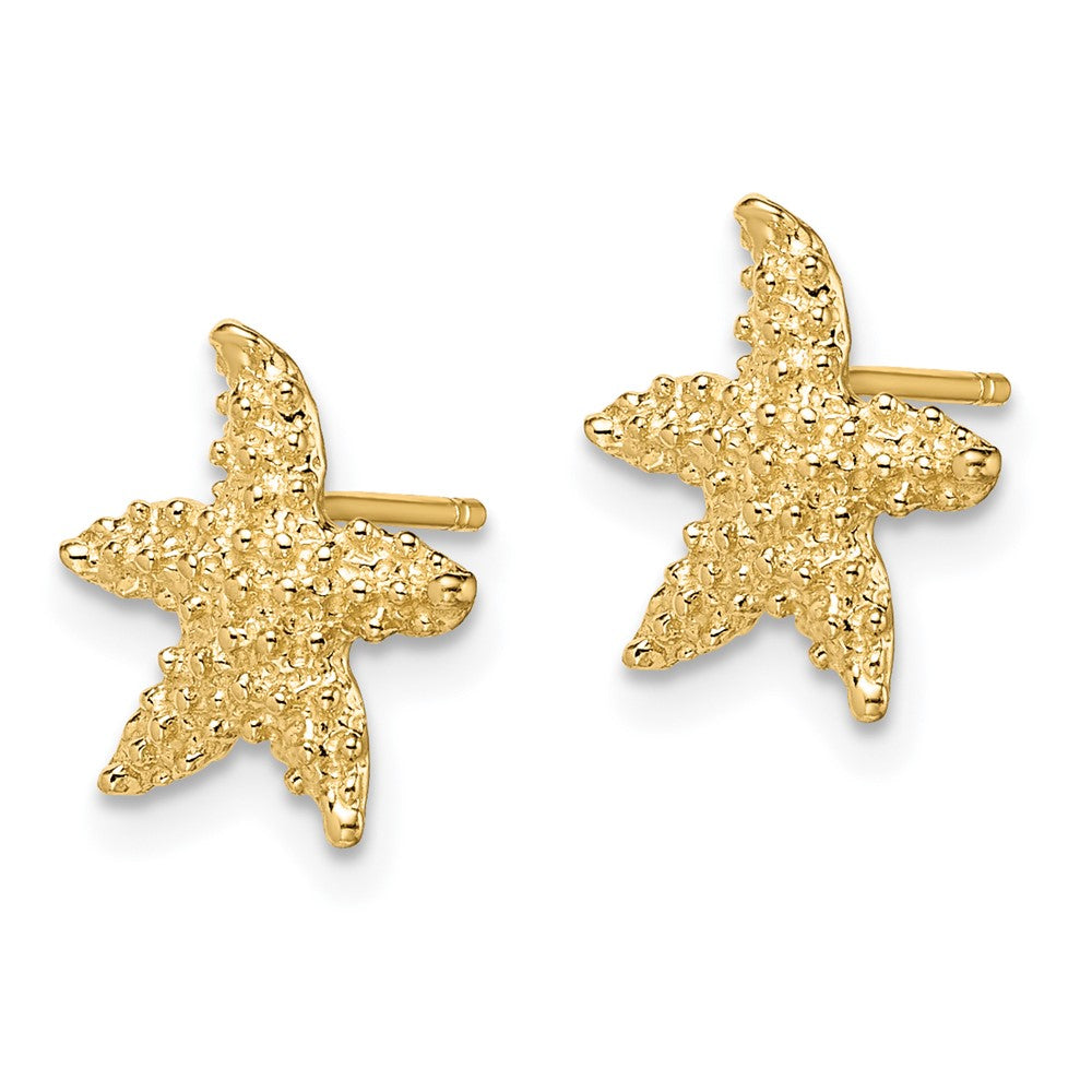 14k Yellow Gold 6.3 mm Textured Starfish Post Earrings (1.73 grams)