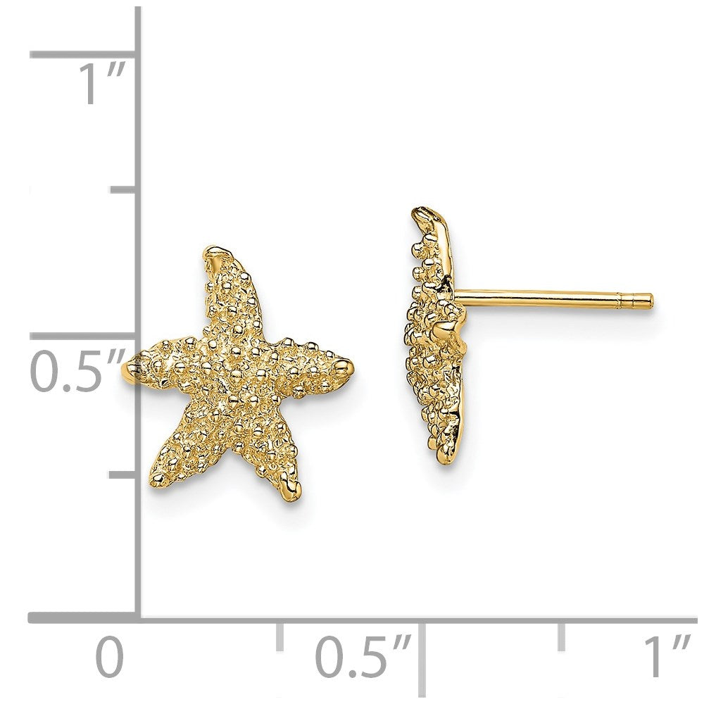 14k Yellow Gold 6.3 mm Textured Starfish Post Earrings (1.73 grams)