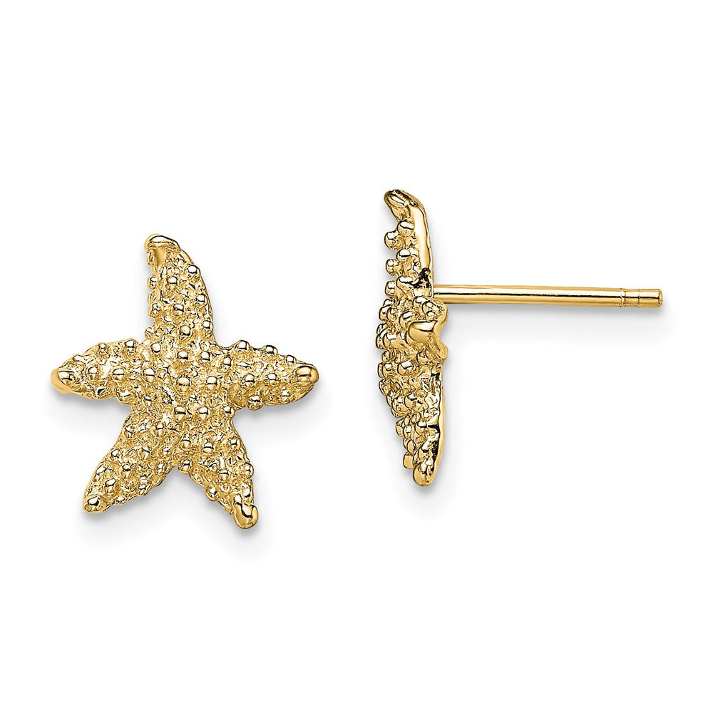 14k Yellow Gold 6.3 mm Textured Starfish Post Earrings (1.73 grams)