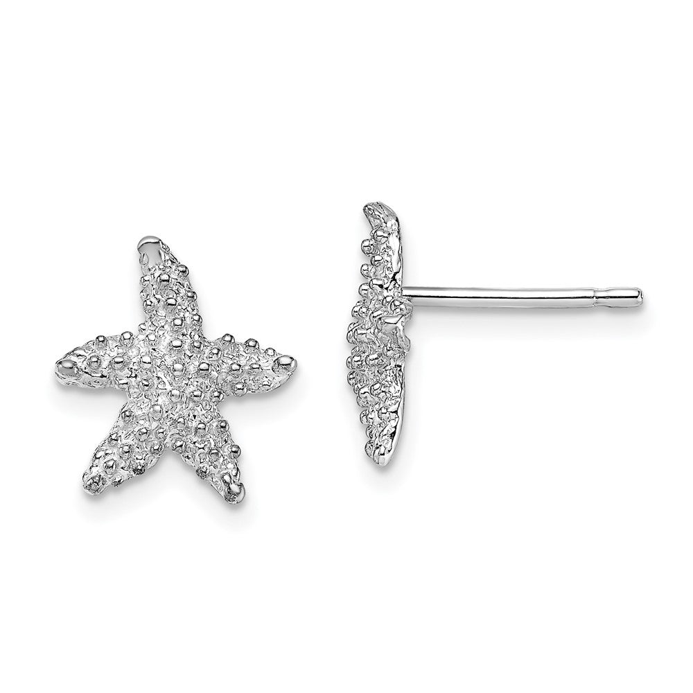 14k White Gold 10.8 mm  Textured Starfish Post Earrings