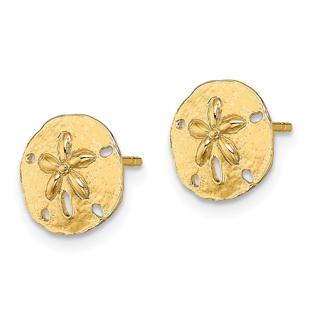 14k Yellow Gold 9.1 mm Polished Mini Sand Dollar Post Earrings (1.12 grams)