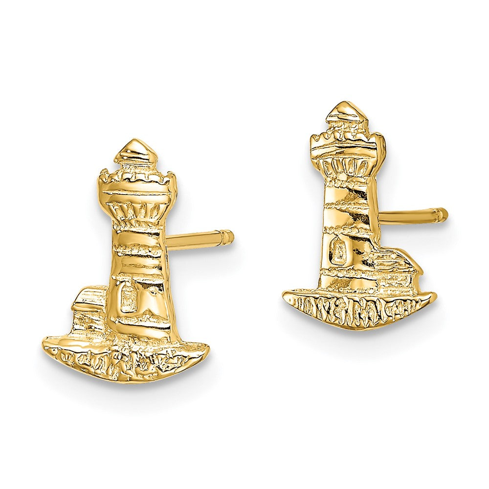 14k Yellow Gold 8 mm Lighthouse Post Earrings (1.29 grams)