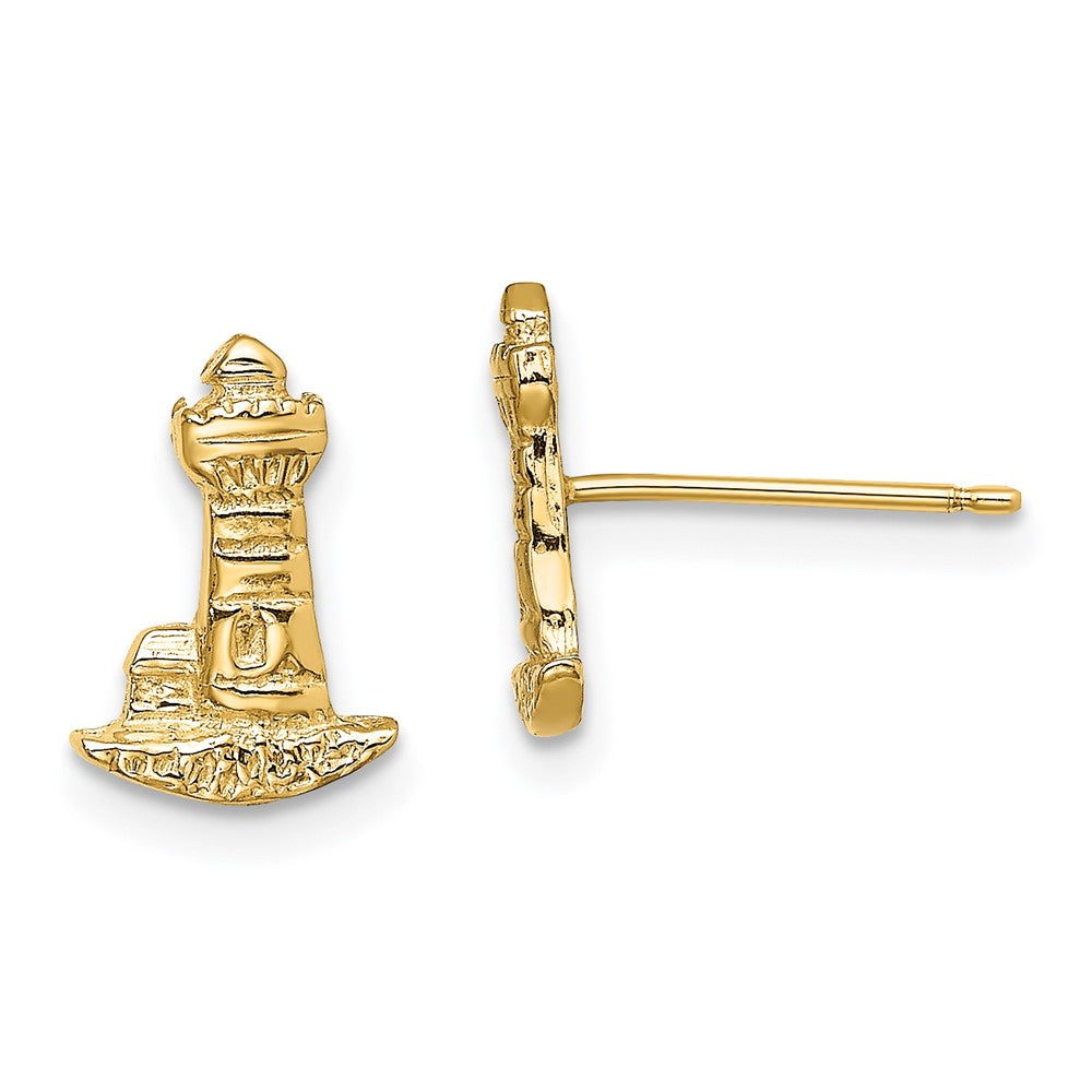 14k Yellow Gold 8 mm Lighthouse Post Earrings (1.29 grams)